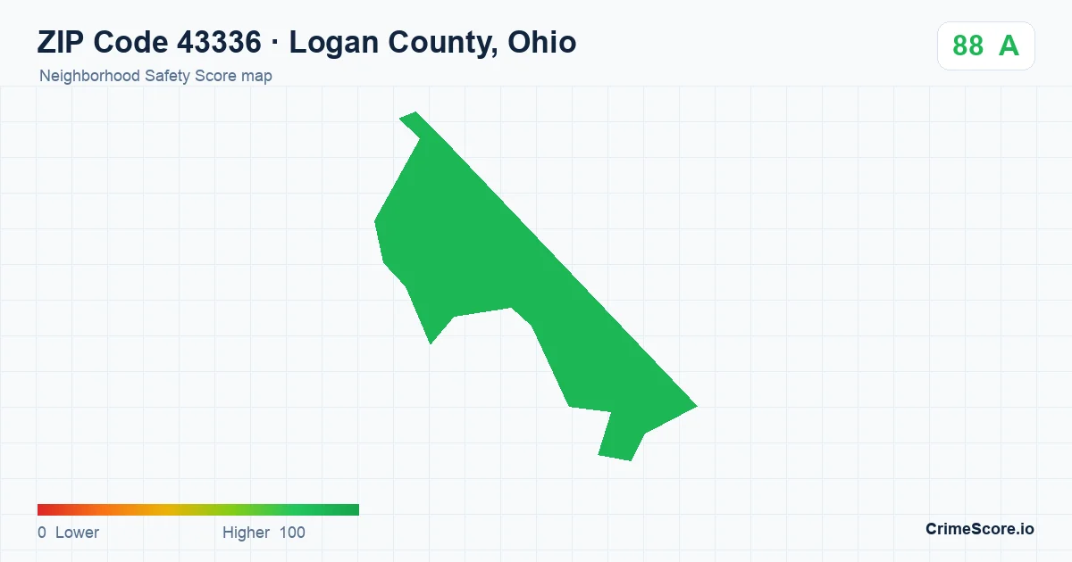 ZIP Code 43336 in Logan County, Ohio neighborhood Safety Score map
