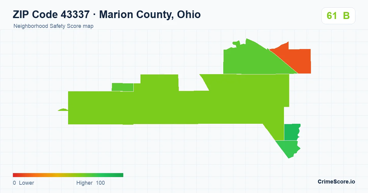 ZIP Code 43337 in Marion County, Ohio neighborhood Safety Score map