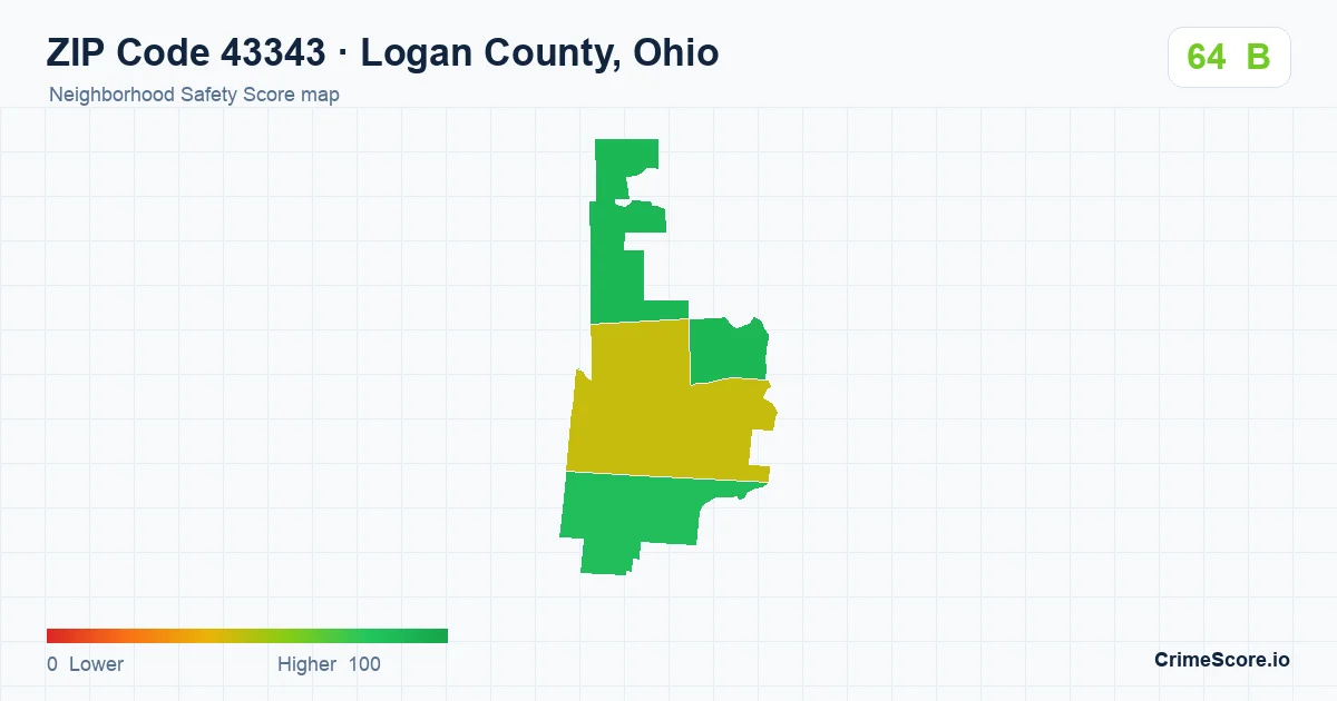 ZIP Code 43343 in Logan County, Ohio neighborhood Safety Score map