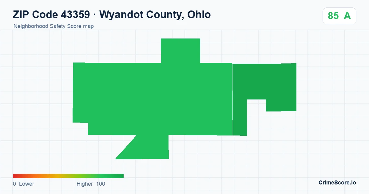 ZIP Code 43359 in Wyandot County, Ohio neighborhood Safety Score map
