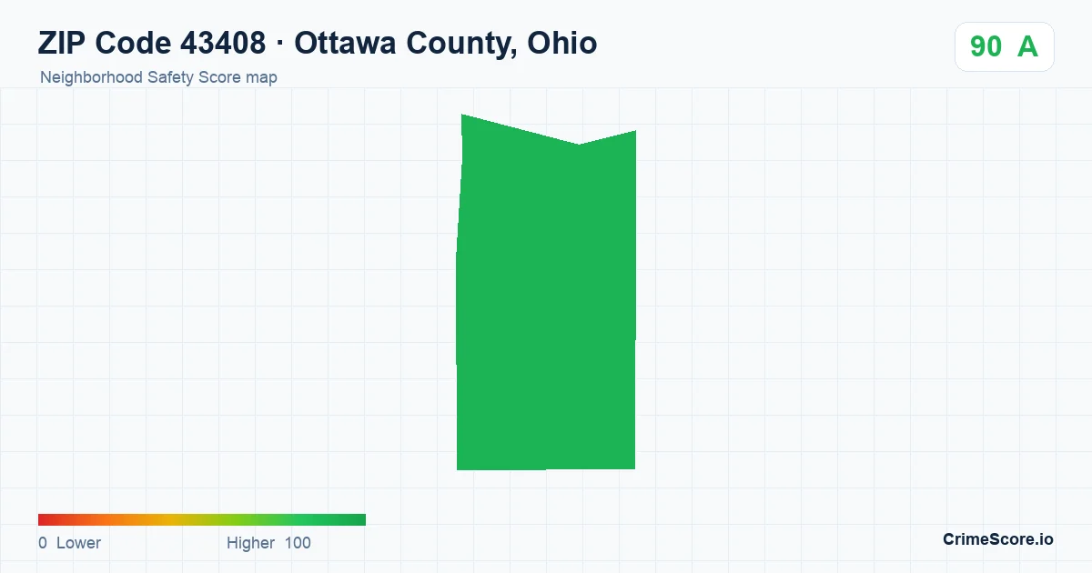 ZIP Code 43408 in Ottawa County, Ohio neighborhood Safety Score map