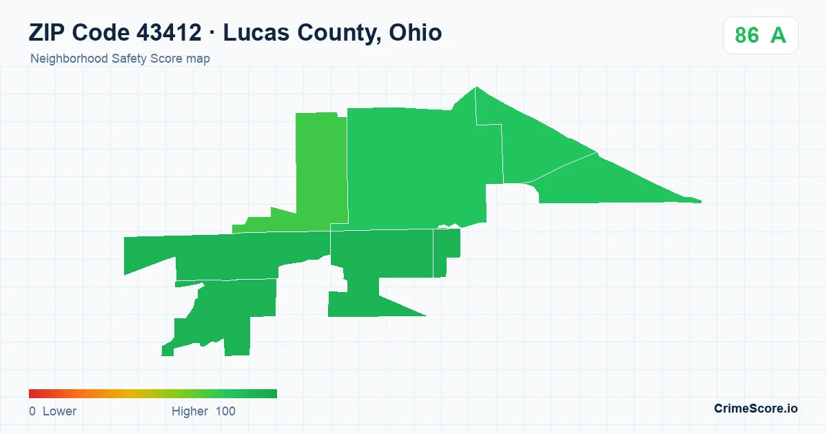 ZIP Code 43412 in Lucas County, Ohio neighborhood Safety Score map