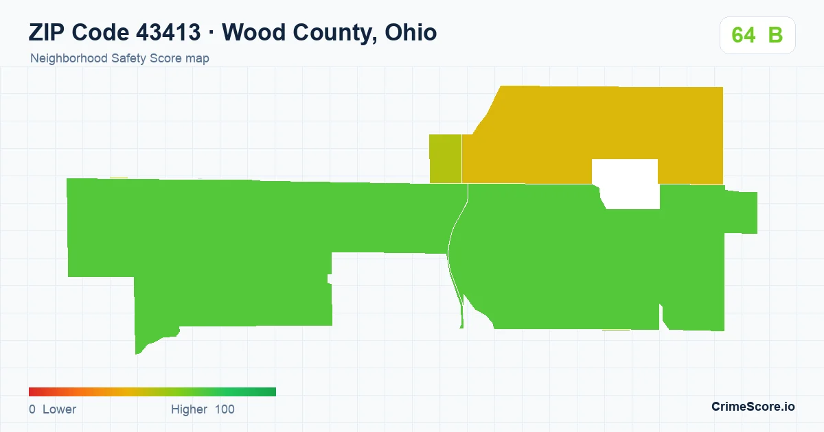 ZIP Code 43413 in Wood County, Ohio neighborhood Safety Score map