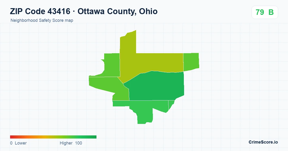 ZIP Code 43416 in Ottawa County, Ohio neighborhood Safety Score map