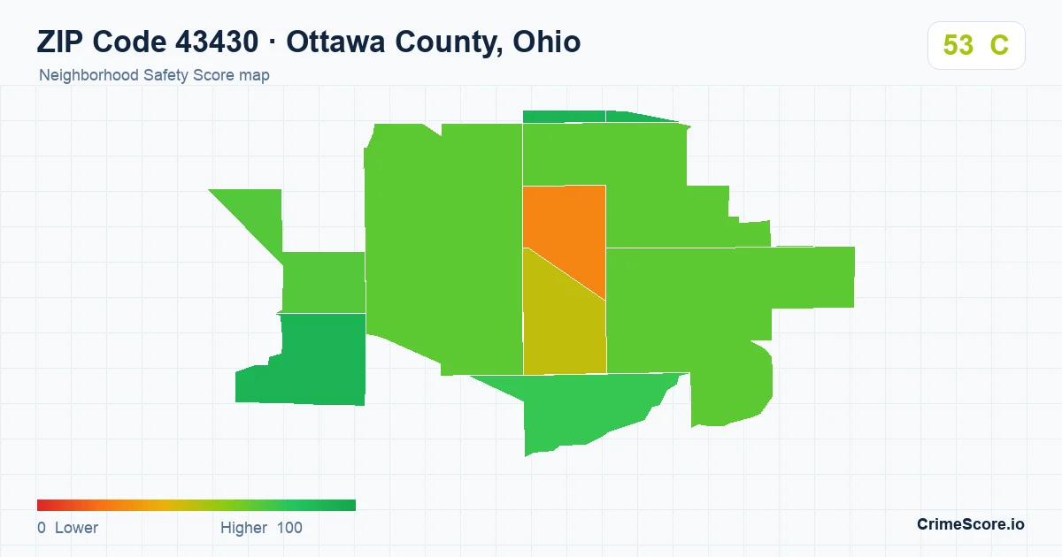 ZIP Code 43430 in Ottawa County, Ohio neighborhood Safety Score map