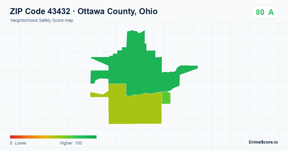 ZIP Code 43432 in Ottawa County, Ohio neighborhood Safety Score map