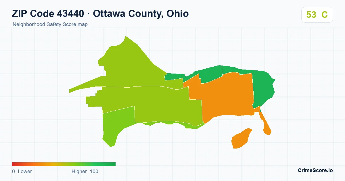 ZIP Code 43440 in Ottawa County, Ohio neighborhood Safety Score map