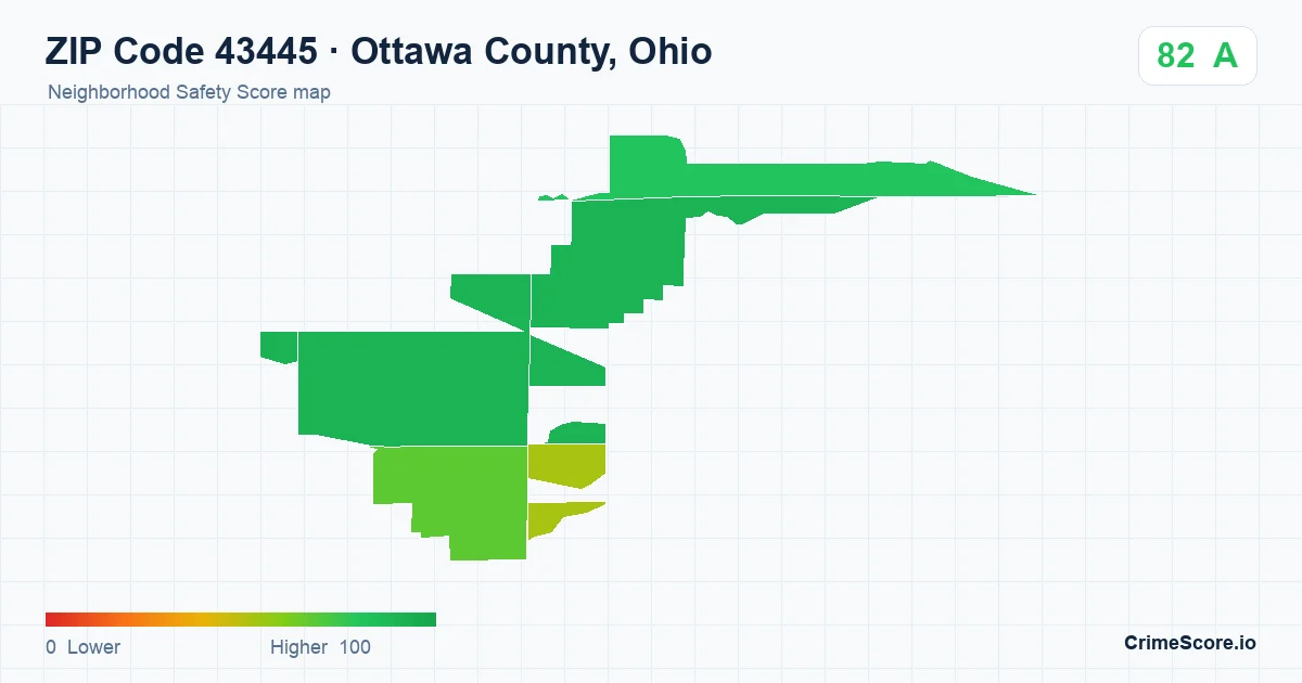 ZIP Code 43445 in Ottawa County, Ohio neighborhood Safety Score map