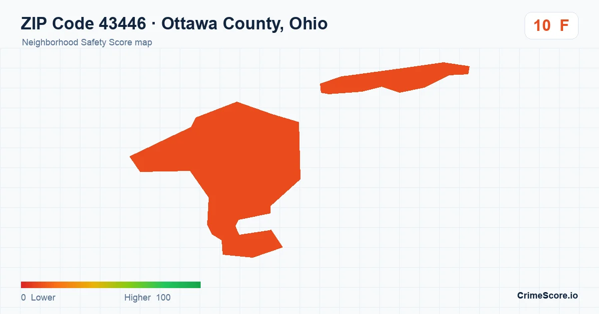 ZIP Code 43446 in Ottawa County, Ohio neighborhood Safety Score map