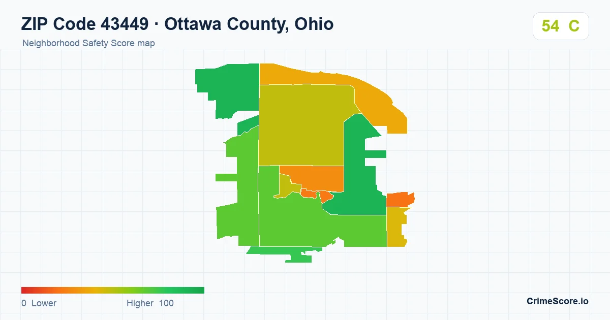ZIP Code 43449 in Ottawa County, Ohio neighborhood Safety Score map