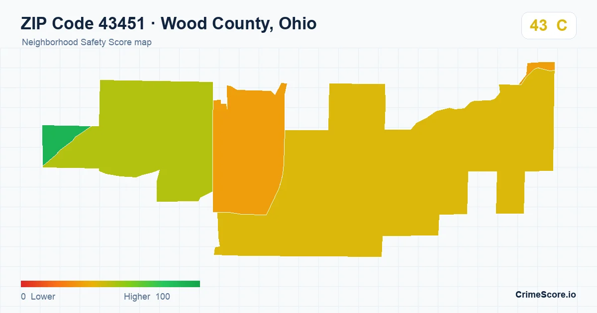 ZIP Code 43451 in Wood County, Ohio neighborhood Safety Score map
