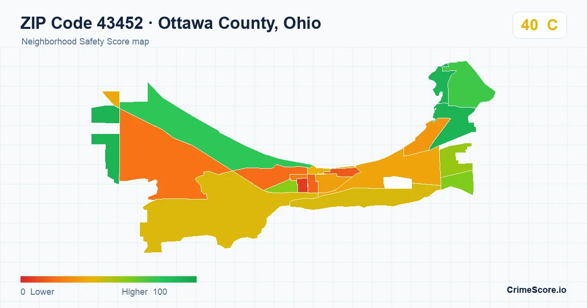 ZIP Code 43452 in Ottawa County, Ohio neighborhood Safety Score map