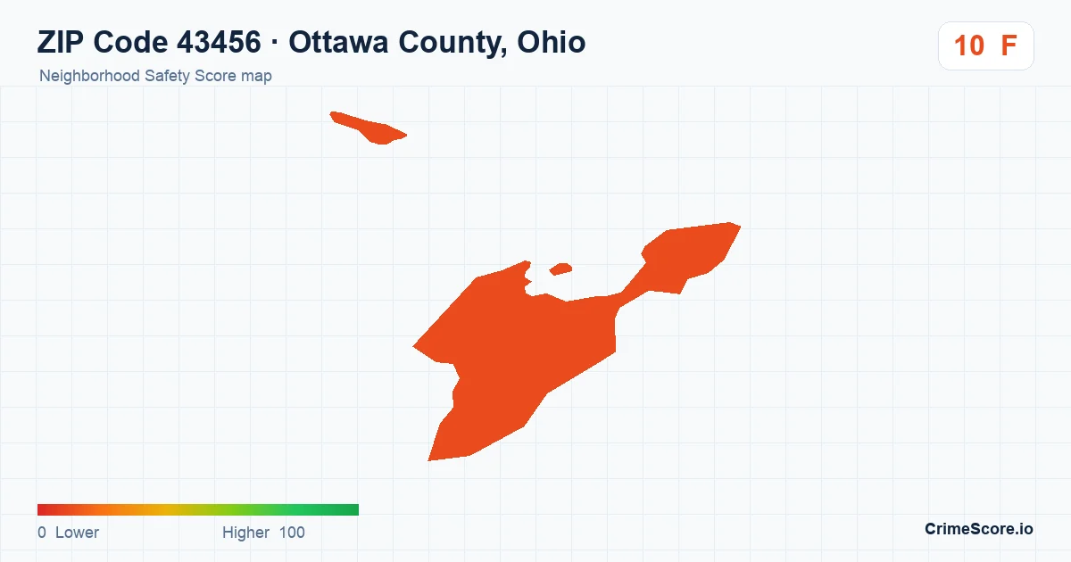 ZIP Code 43456 in Ottawa County, Ohio neighborhood Safety Score map
