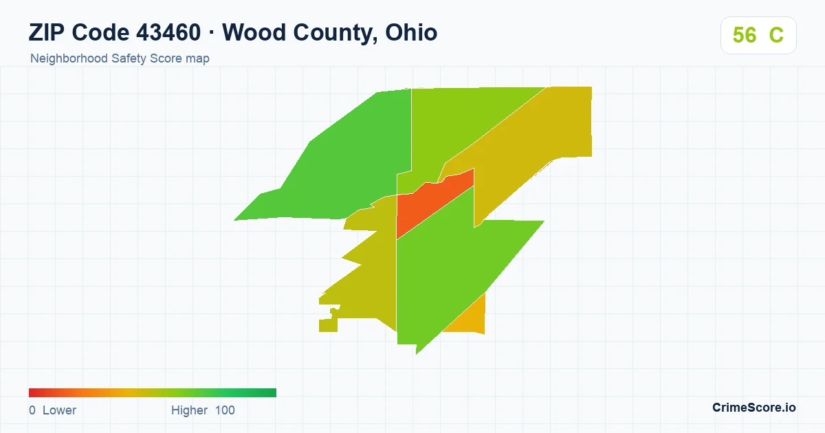 ZIP Code 43460 in Wood County, Ohio neighborhood Safety Score map