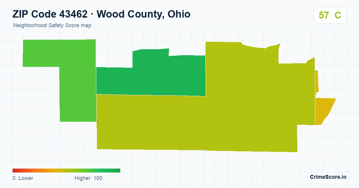 ZIP Code 43462 in Wood County, Ohio neighborhood Safety Score map