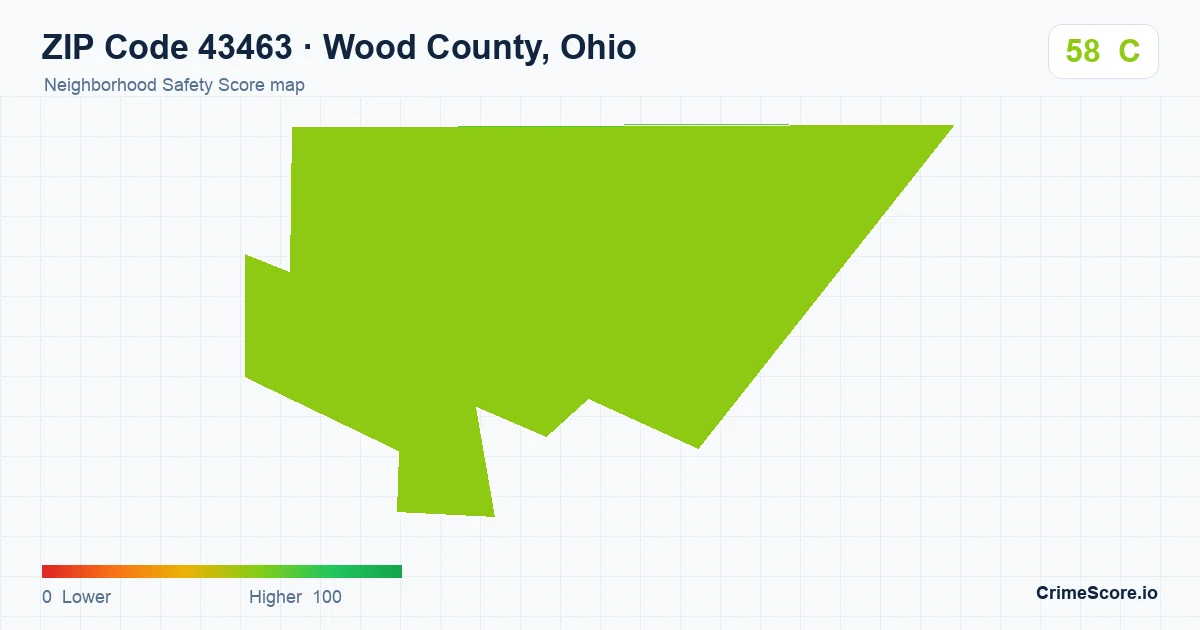 ZIP Code 43463 in Wood County, Ohio neighborhood Safety Score map