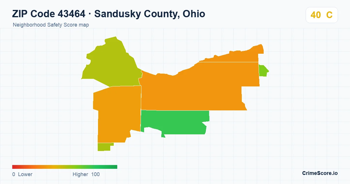 ZIP Code 43464 in Sandusky County, Ohio neighborhood Safety Score map