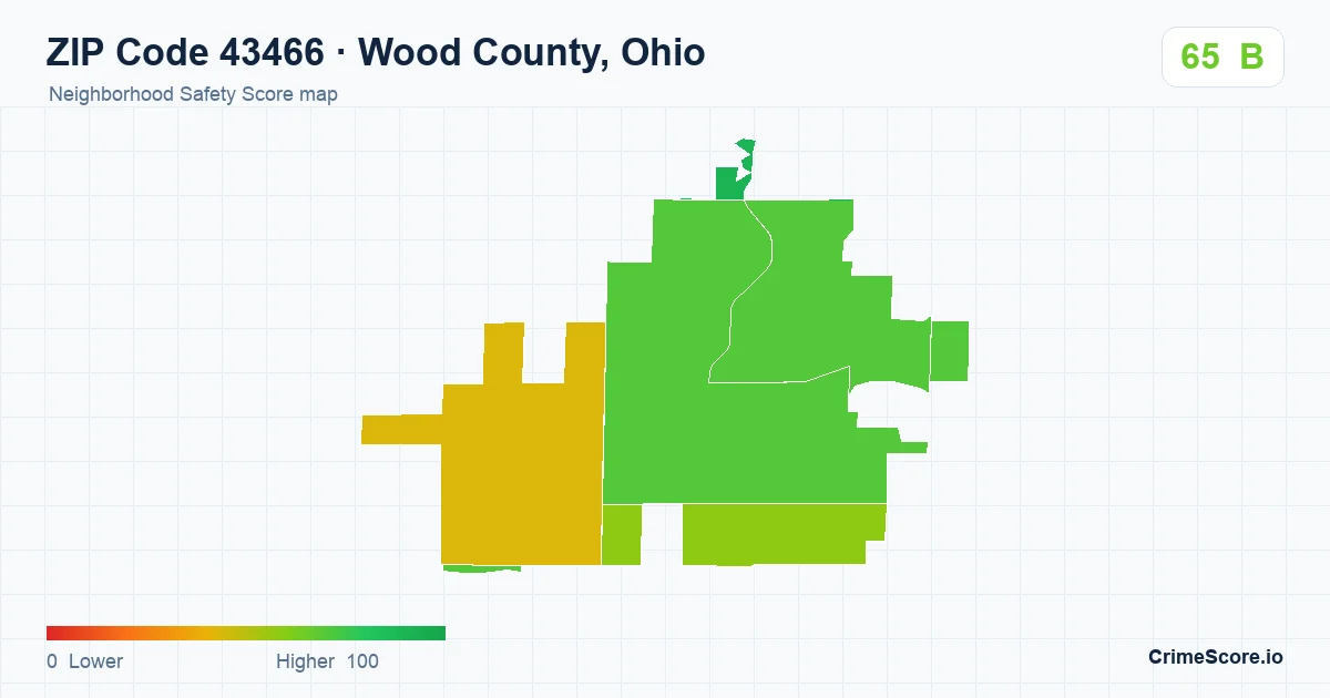 ZIP Code 43466 in Wood County, Ohio neighborhood Safety Score map