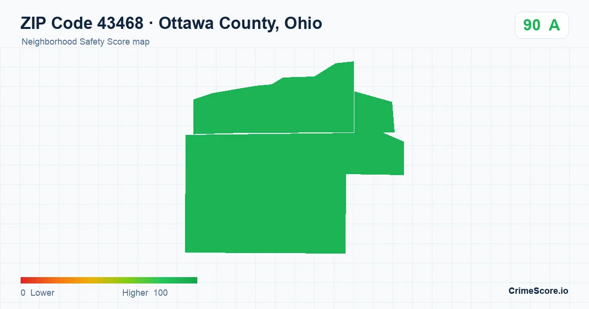 ZIP Code 43468 in Ottawa County, Ohio neighborhood Safety Score map