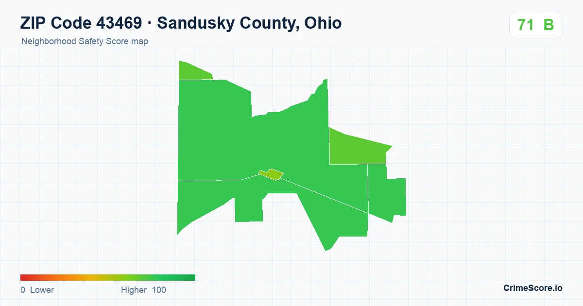ZIP Code 43469 in Sandusky County, Ohio neighborhood Safety Score map