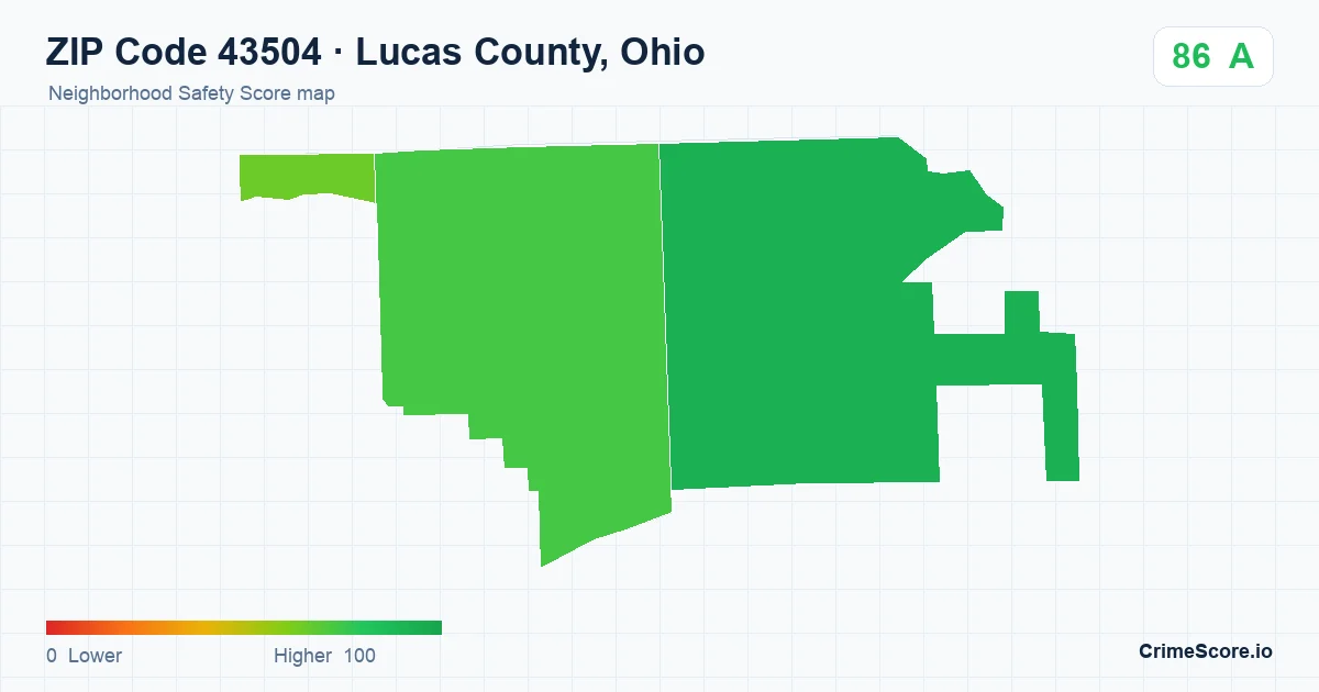ZIP Code 43504 in Lucas County, Ohio neighborhood Safety Score map