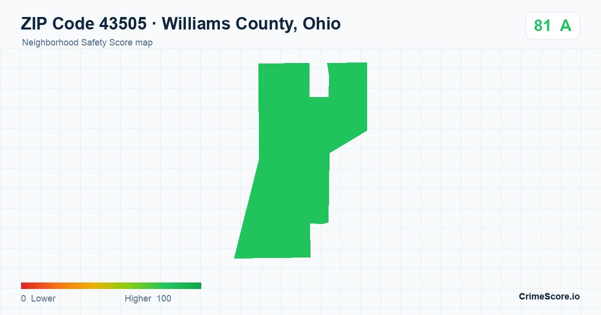ZIP Code 43505 in Williams County, Ohio neighborhood Safety Score map