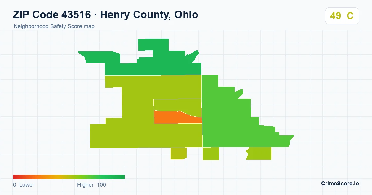 ZIP Code 43516 in Henry County, Ohio neighborhood Safety Score map
