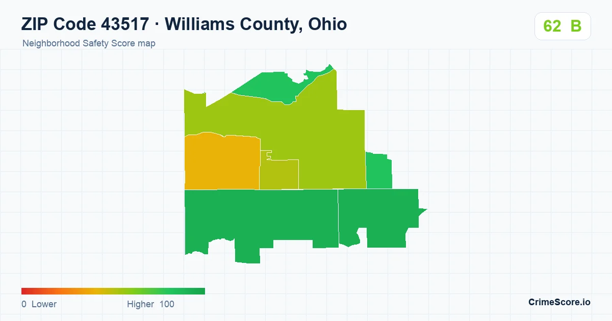ZIP Code 43517 in Williams County, Ohio neighborhood Safety Score map