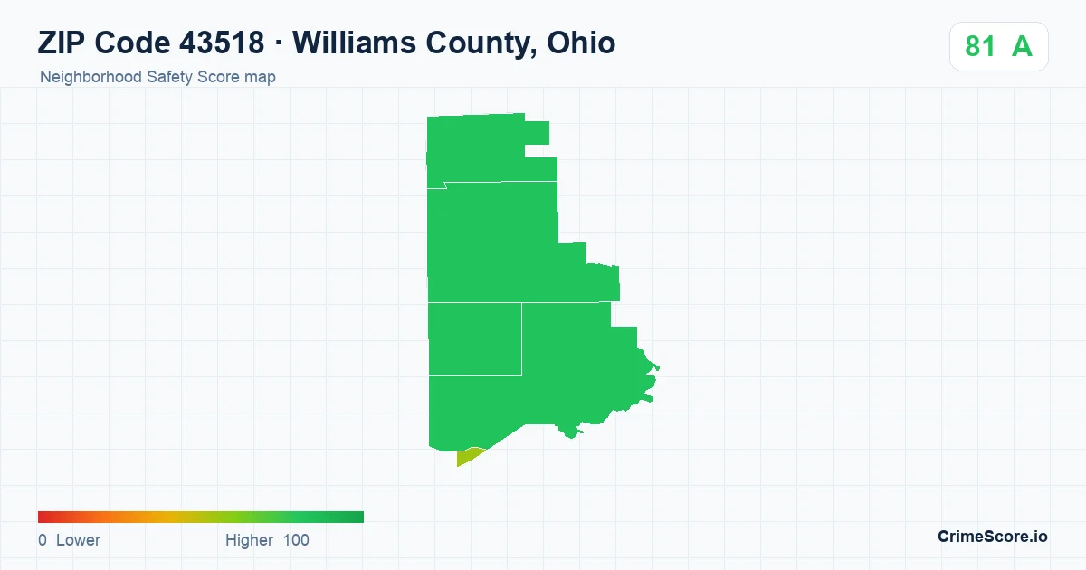 ZIP Code 43518 in Williams County, Ohio neighborhood Safety Score map