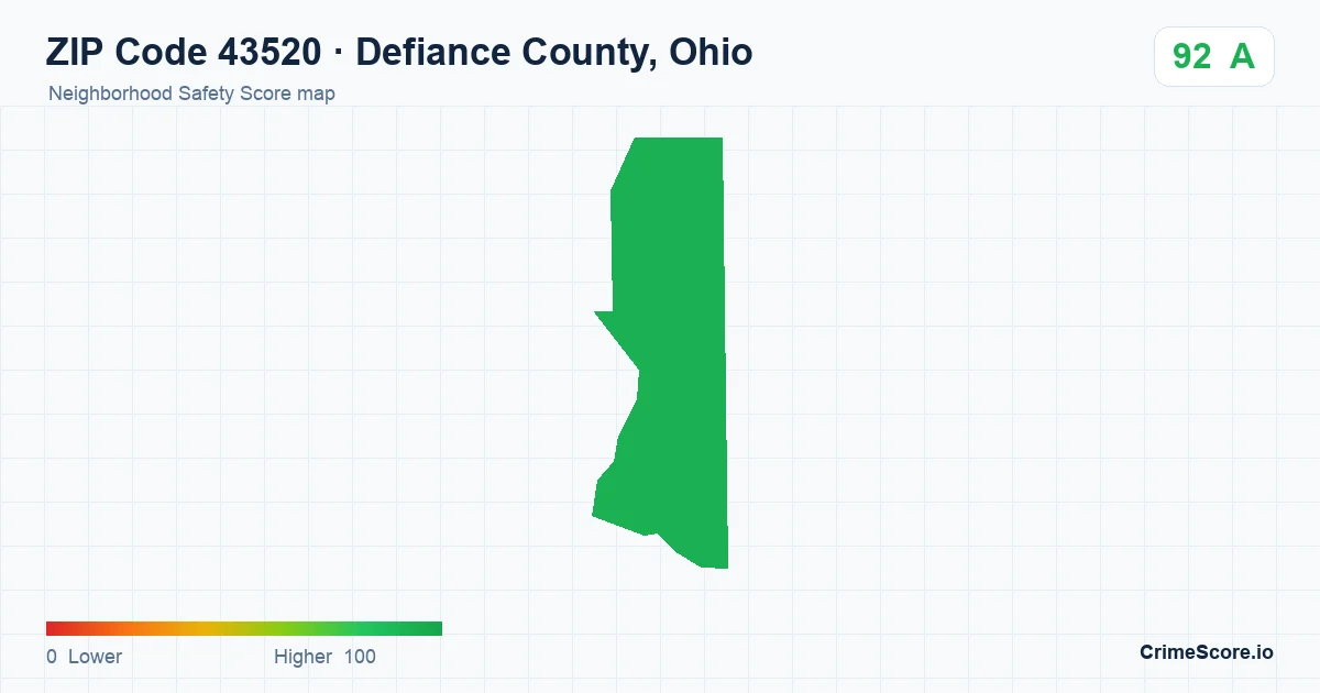 ZIP Code 43520 in Defiance County, Ohio neighborhood Safety Score map