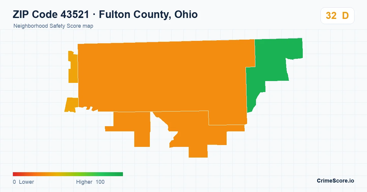 ZIP Code 43521 in Fulton County, Ohio neighborhood Safety Score map