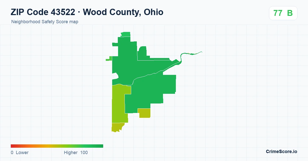 ZIP Code 43522 in Wood County, Ohio neighborhood Safety Score map