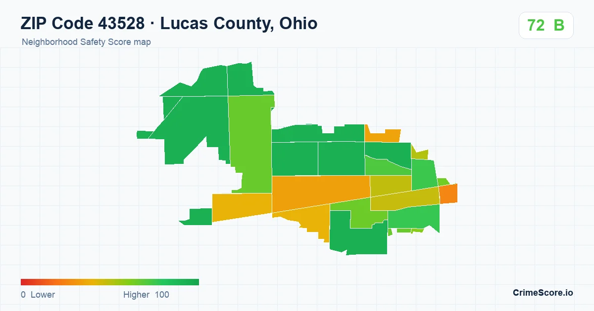 ZIP Code 43528 in Lucas County, Ohio neighborhood Safety Score map