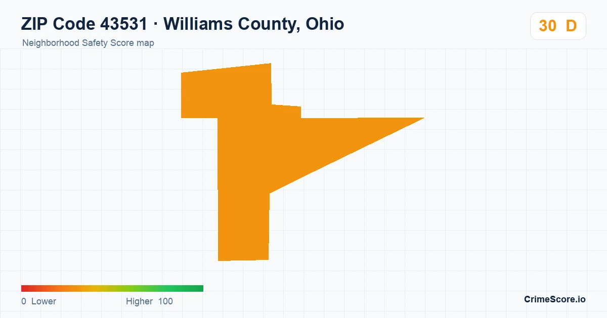 ZIP Code 43531 in Williams County, Ohio neighborhood Safety Score map