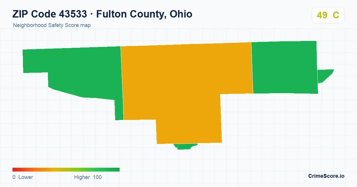 ZIP Code 43533 in Fulton County, Ohio neighborhood Safety Score map