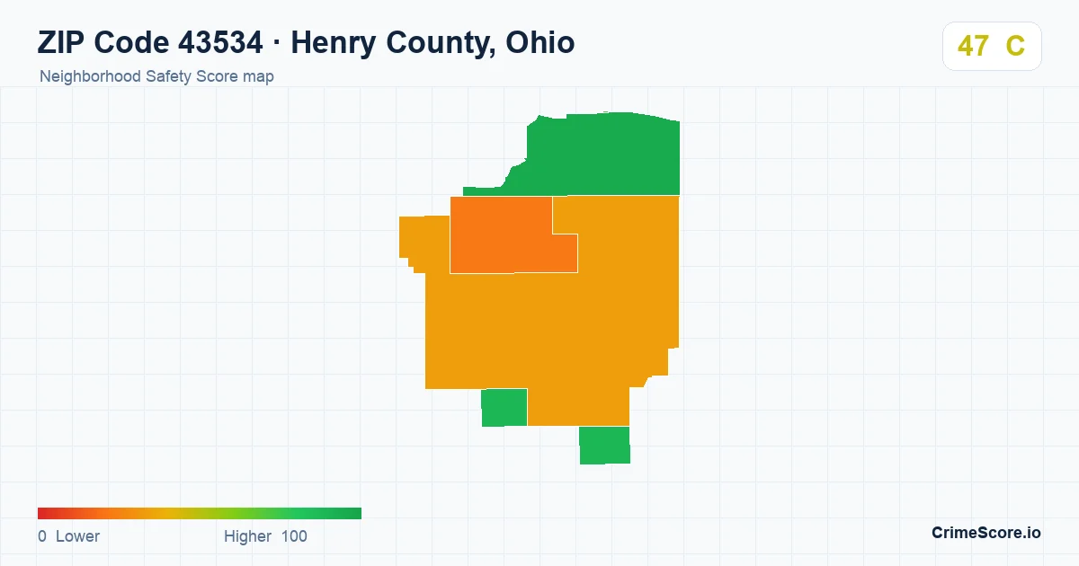ZIP Code 43534 in Henry County, Ohio neighborhood Safety Score map