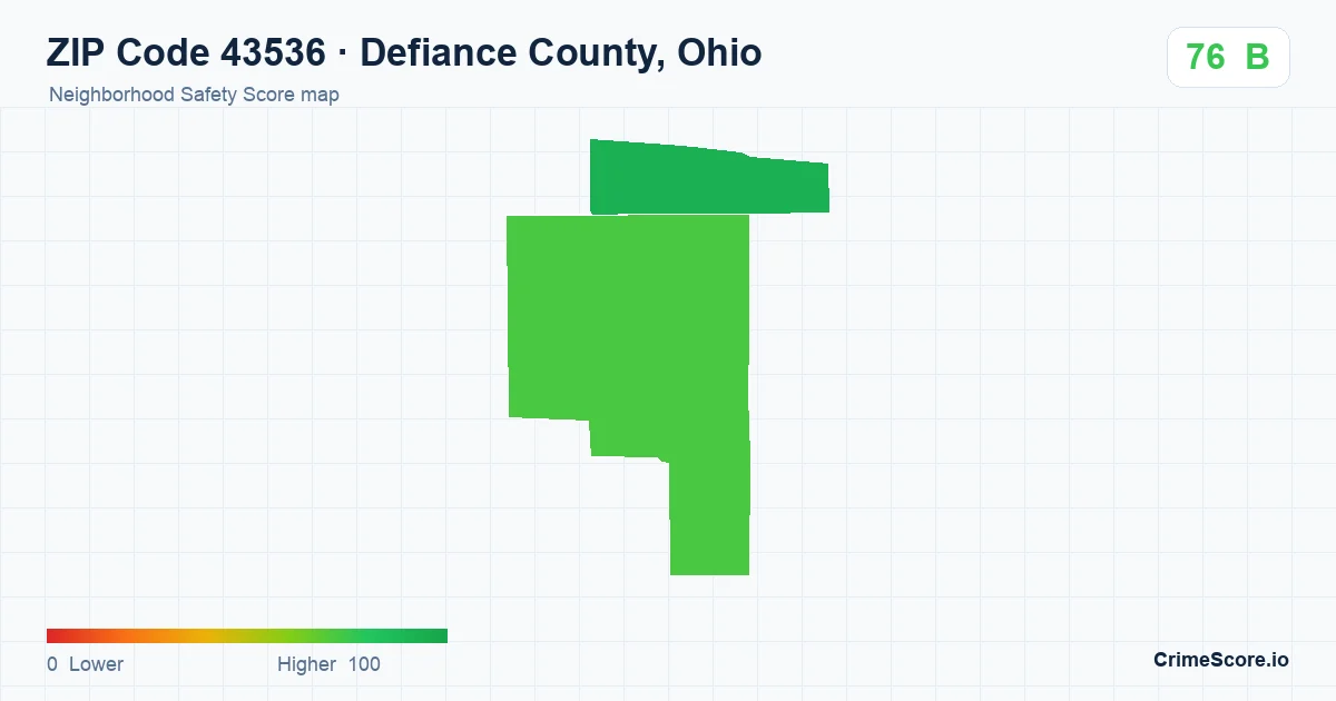 ZIP Code 43536 in Defiance County, Ohio neighborhood Safety Score map