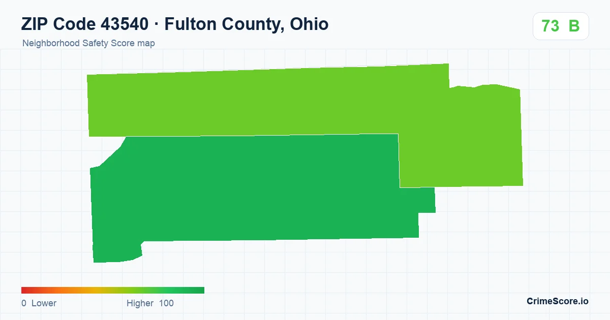 ZIP Code 43540 in Fulton County, Ohio neighborhood Safety Score map