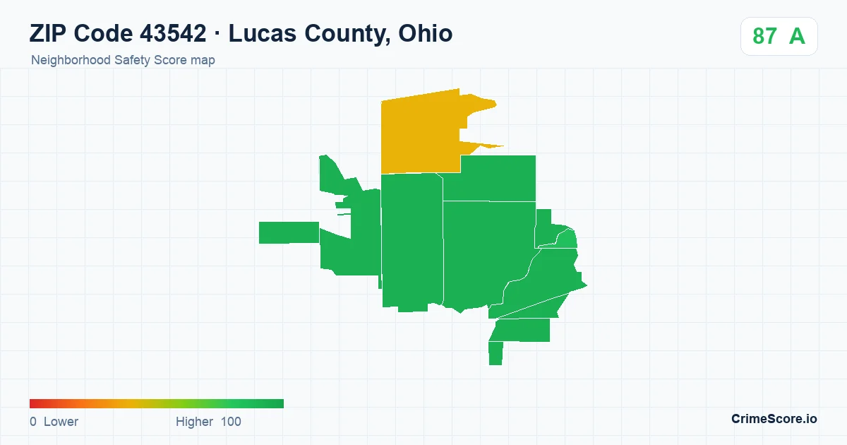 ZIP Code 43542 in Lucas County, Ohio neighborhood Safety Score map