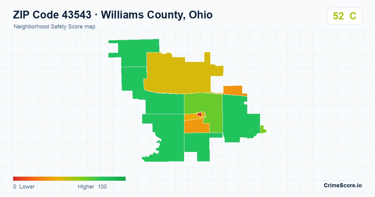 ZIP Code 43543 in Williams County, Ohio neighborhood Safety Score map