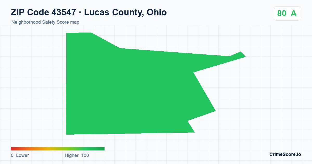 ZIP Code 43547 in Lucas County, Ohio neighborhood Safety Score map