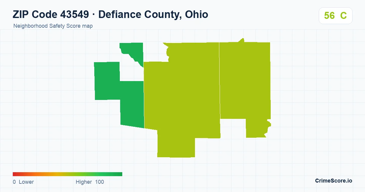 ZIP Code 43549 in Defiance County, Ohio neighborhood Safety Score map