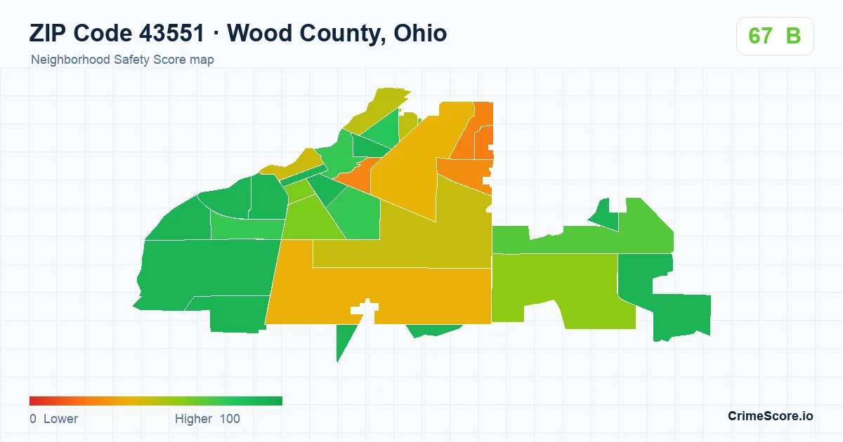 ZIP Code 43551 in Wood County, Ohio neighborhood Safety Score map