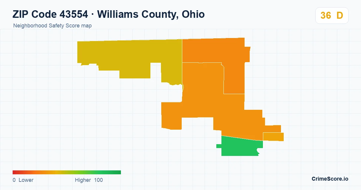 ZIP Code 43554 in Williams County, Ohio neighborhood Safety Score map