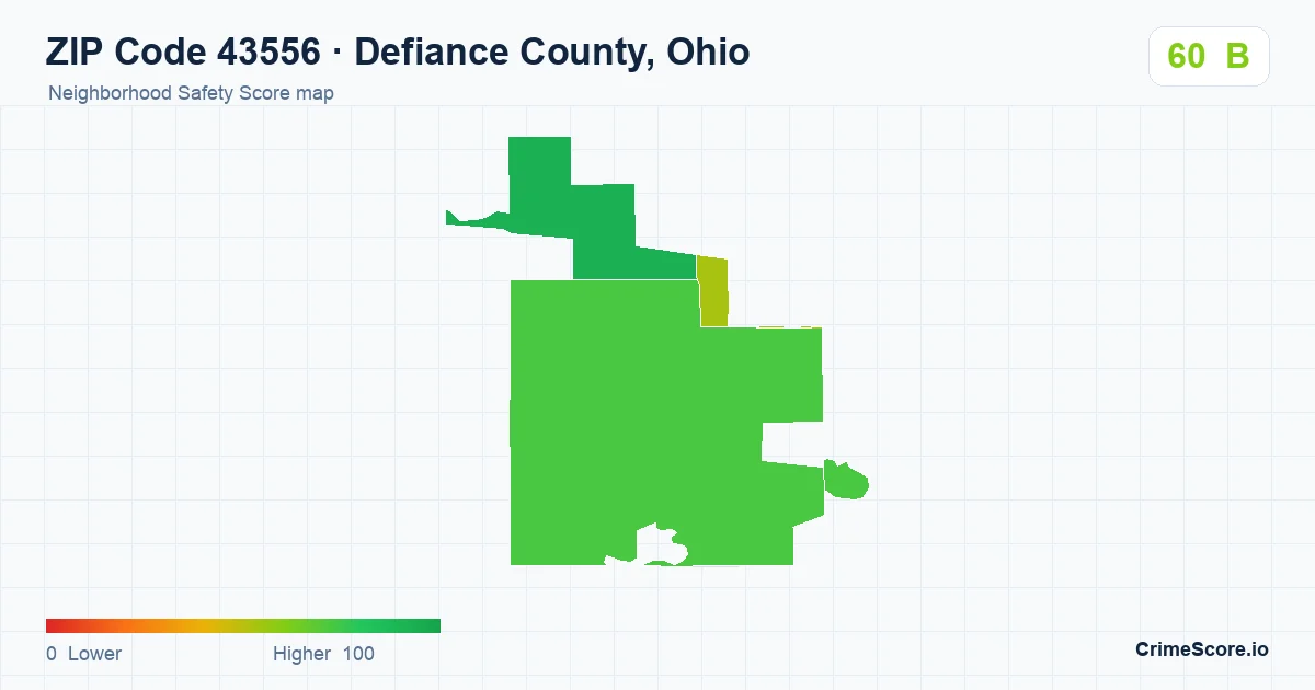 ZIP Code 43556 in Defiance County, Ohio neighborhood Safety Score map