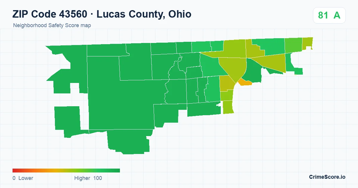 ZIP Code 43560 in Lucas County, Ohio neighborhood Safety Score map