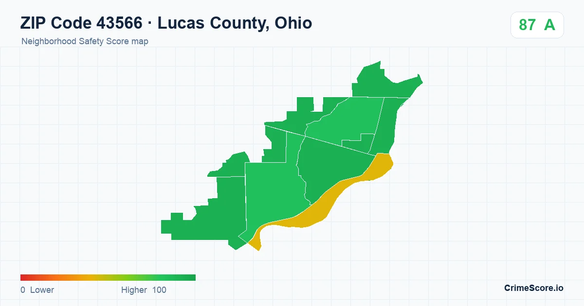 ZIP Code 43566 in Lucas County, Ohio neighborhood Safety Score map