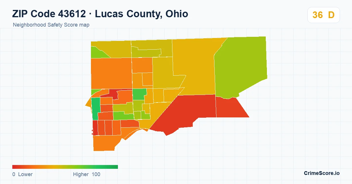 ZIP Code 43612 in Lucas County, Ohio neighborhood Safety Score map