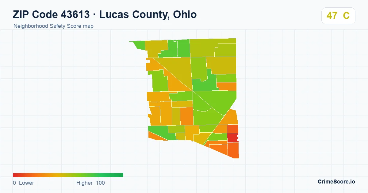 ZIP Code 43613 in Lucas County, Ohio neighborhood Safety Score map