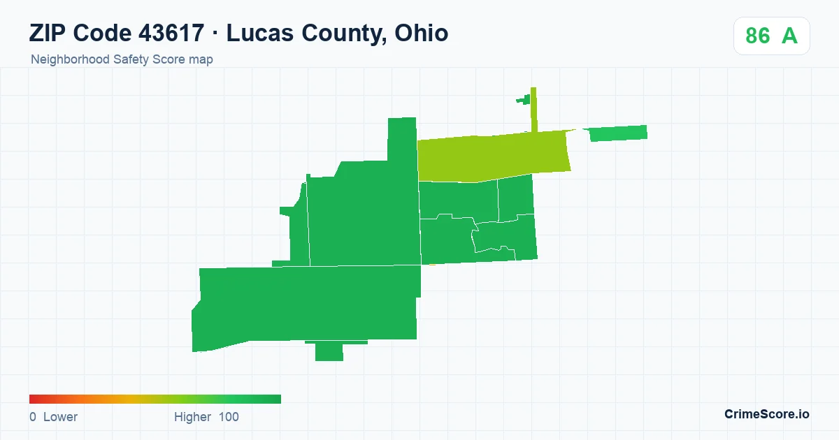 ZIP Code 43617 in Lucas County, Ohio neighborhood Safety Score map